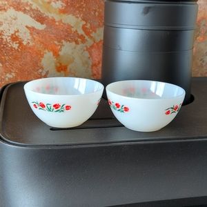 Pair of Small Mexican Red & WhiteTermocrisa (Milk Glass) Bowls